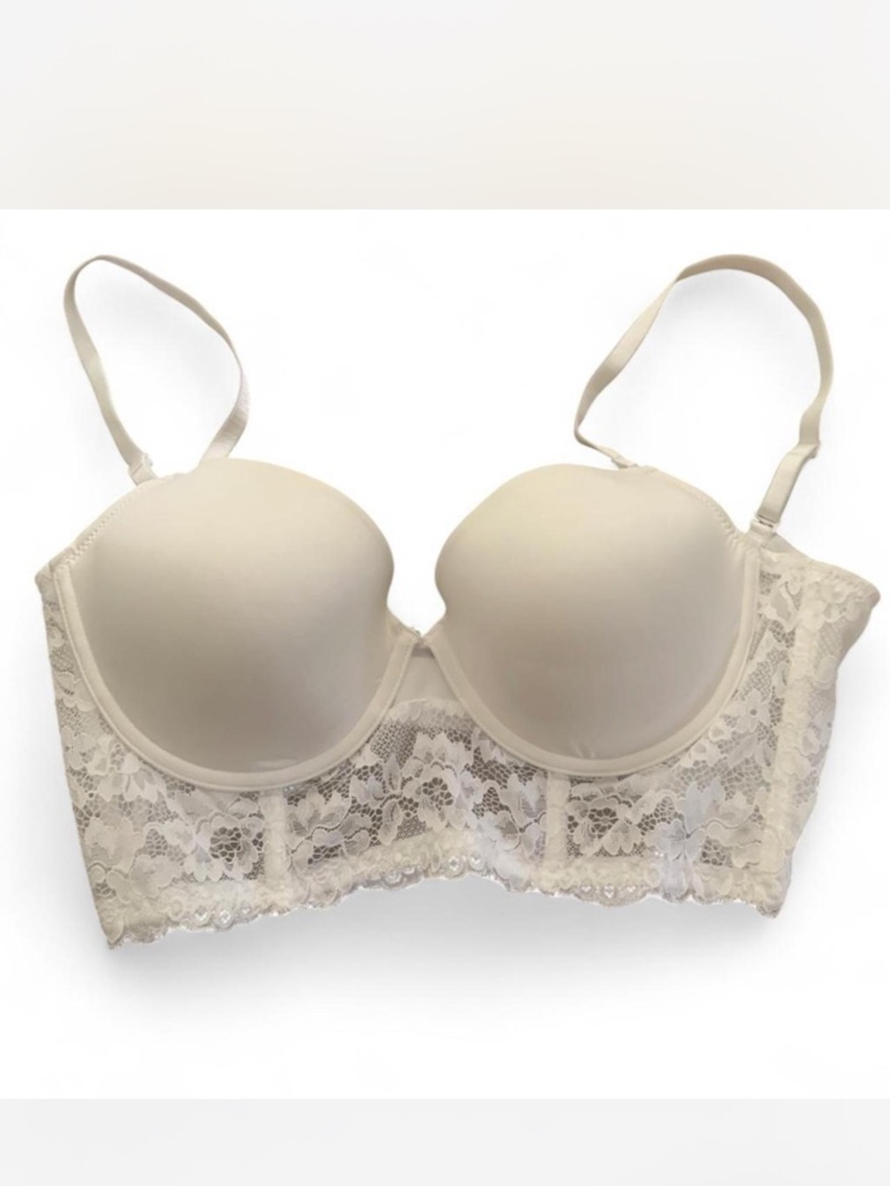 Lace Longline T-Shirt Bra in Ivory size 36D